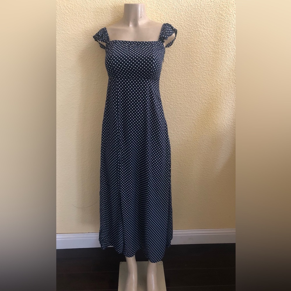 Lulus Dream Love maxi navy blue polka dot dress size XS